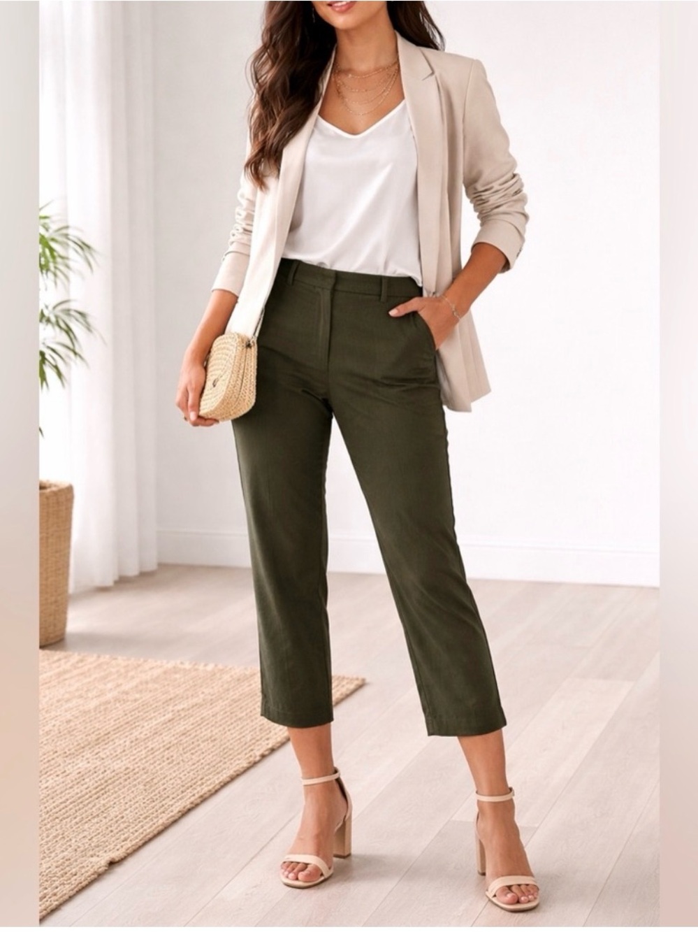 Kut from the Kloth Siena Olive Cropped Straight-Leg Trousers